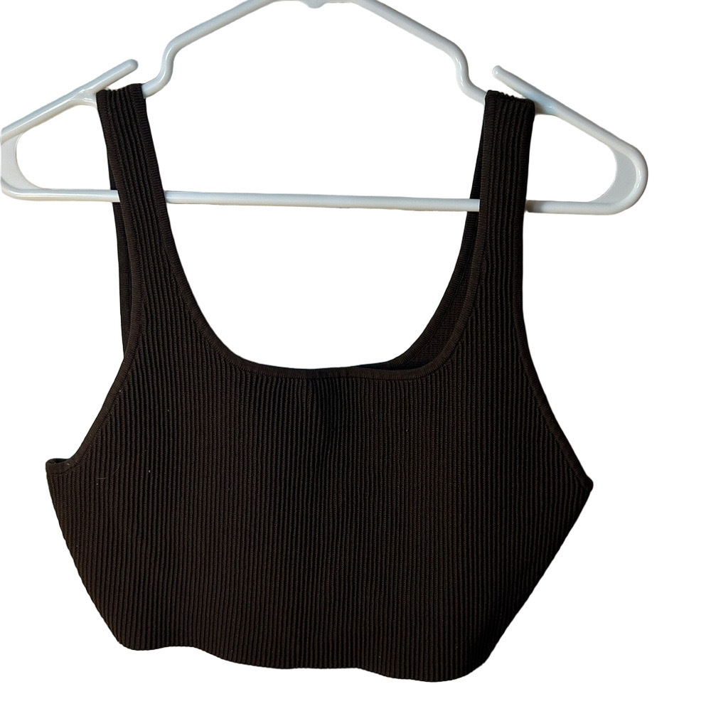Aritzia Babaton Sculpt Knit Squareneck Cropped Tank Brown Size XL - Picture 2 of 6